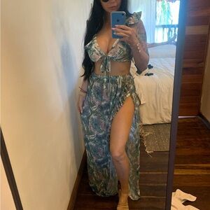 PrettyLittleThing Floral Two-Piece Set in Green and Pink